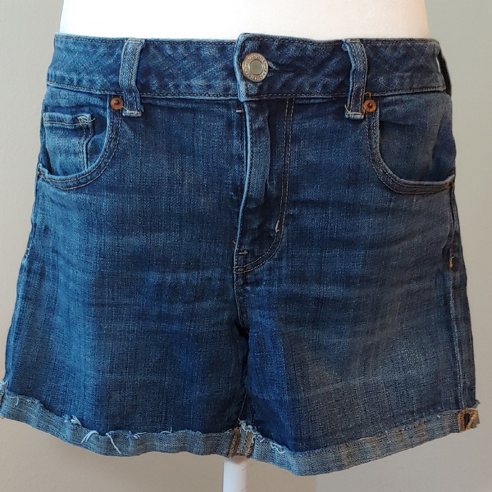 American Eagle Midi Dark Blue Jean Shorts Size 14